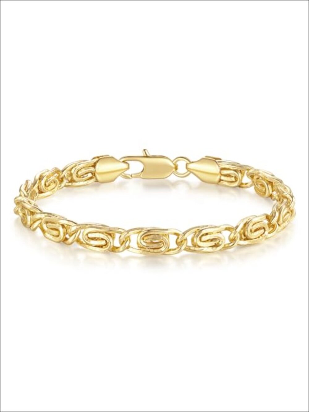 14K Gold Snake Bracelet with Double-Spiral Pattern Unisex Lobster Clasp